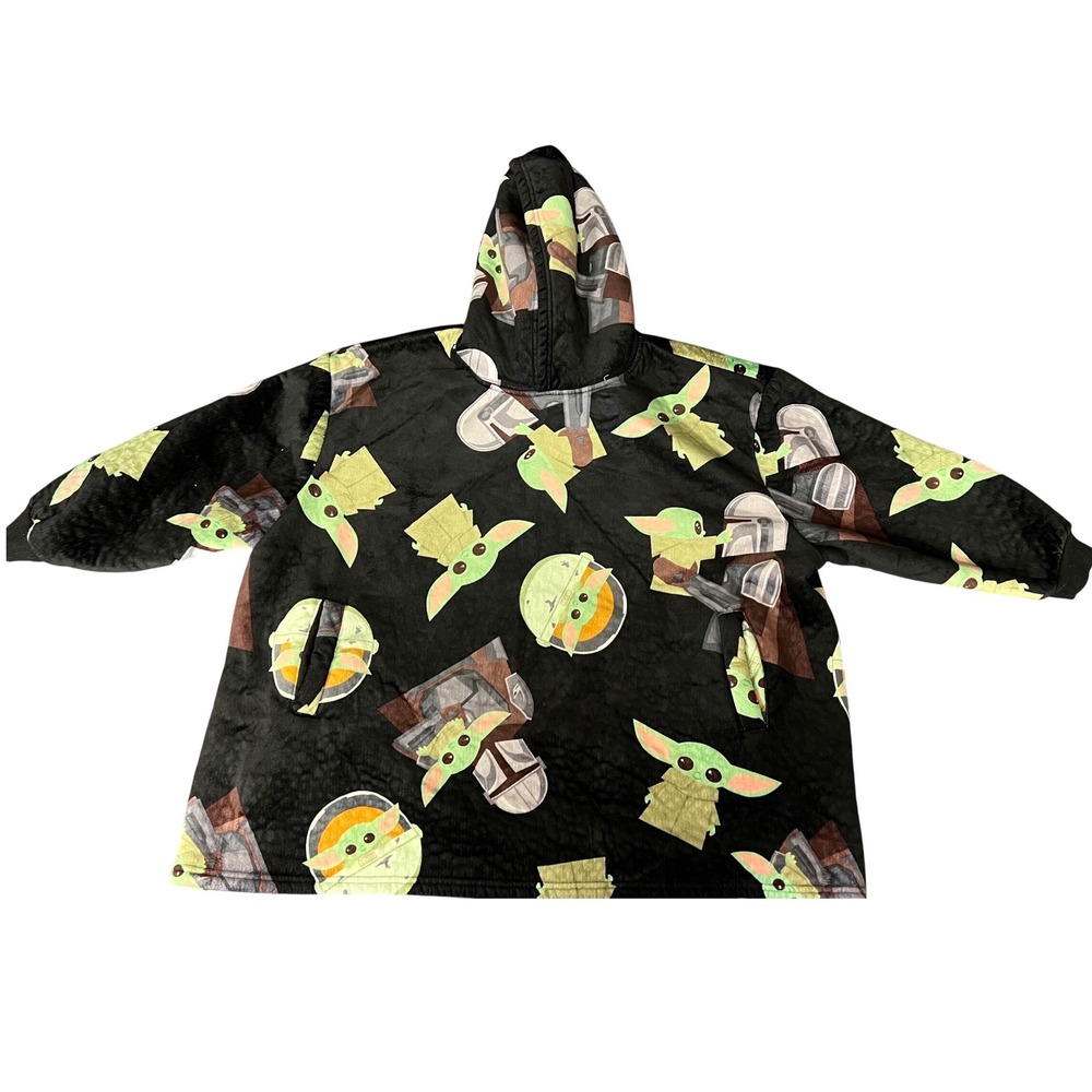 Star Wars Grogu Mandalorian Wearable Blanket Hoodie OS Black Fleece Baby Yoda